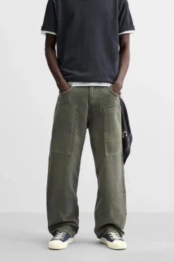 ZARA Calças^CALÇAS C/BOLSO DE CARPINTEIRO Azul / Verde
