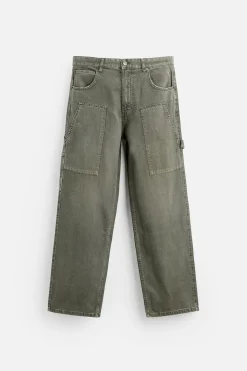 ZARA Calças^CALÇAS C/BOLSO DE CARPINTEIRO Azul / Verde