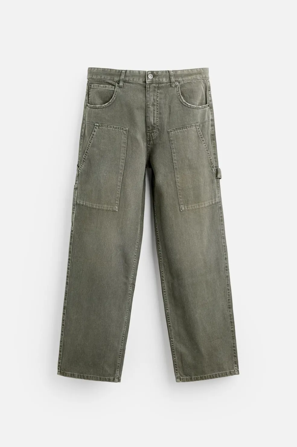 ZARA Calças^CALÇAS C/BOLSO DE CARPINTEIRO Azul / Verde