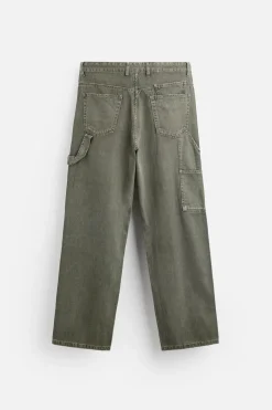 ZARA Calças^CALÇAS C/BOLSO DE CARPINTEIRO Azul / Verde
