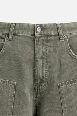 ZARA Calças^CALÇAS C/BOLSO DE CARPINTEIRO Azul / Verde