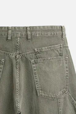 ZARA Calças^CALÇAS C/BOLSO DE CARPINTEIRO Azul / Verde