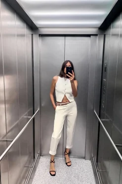 ZARA Jeans|Calças^CALÇAS CHINO COM CINTO ENTRANÇADO Cru