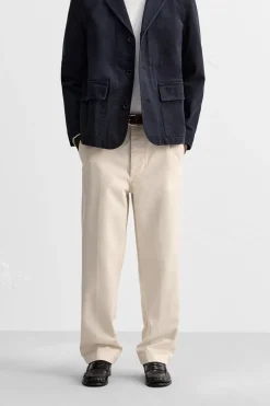 ZARA Calças^CALÇAS CHINO ESTRUTURA Cru