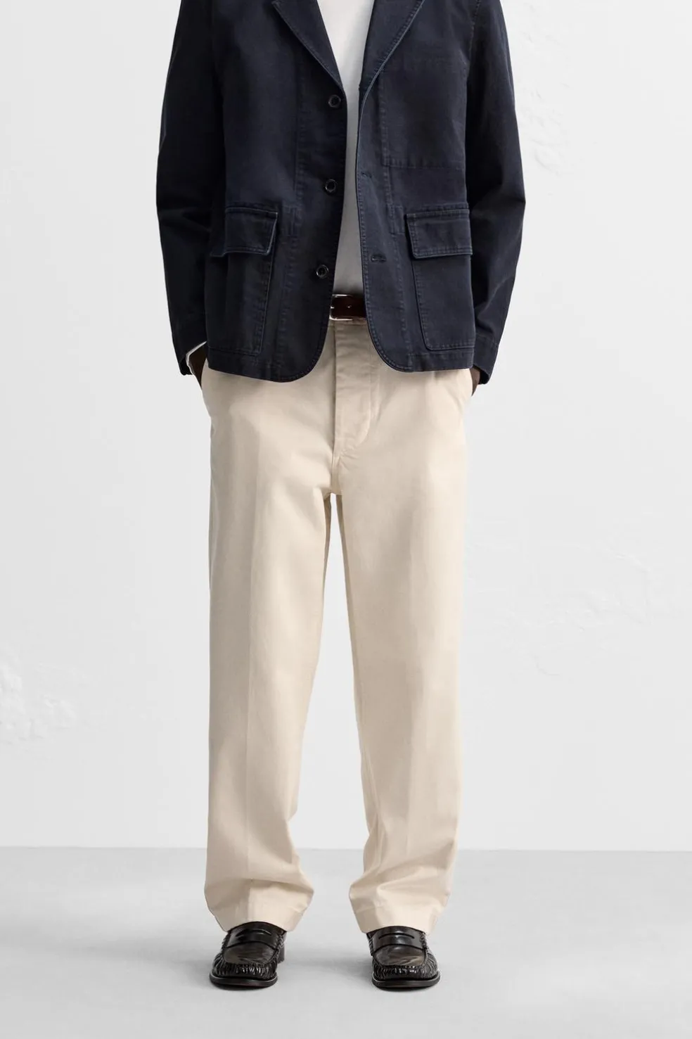 ZARA Calças^CALÇAS CHINO ESTRUTURA Cru