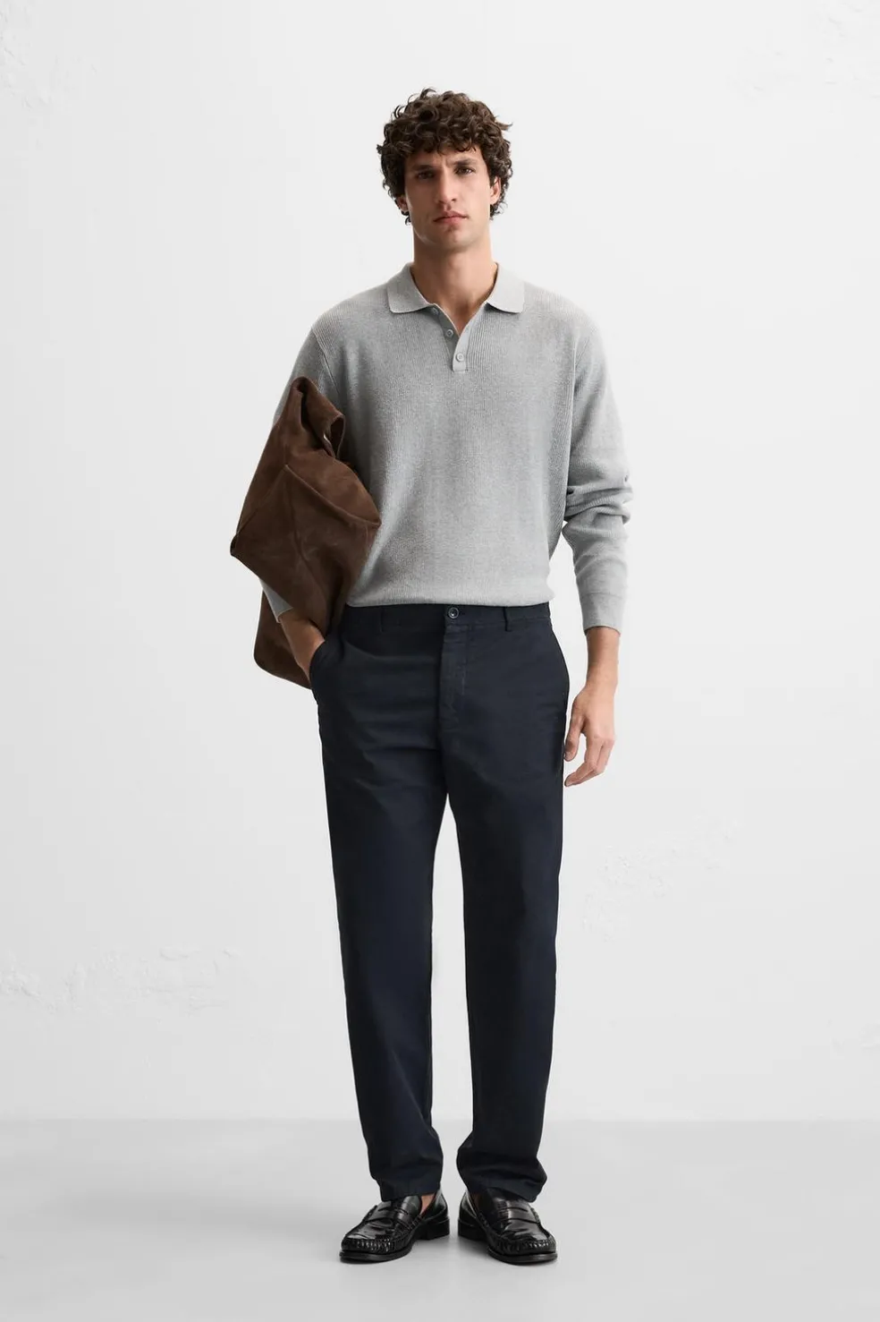 ZARA Calças^CALÇAS CHINO REGULAR FIT Azul-marinho