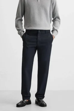ZARA Calças^CALÇAS CHINO REGULAR FIT Azul-marinho
