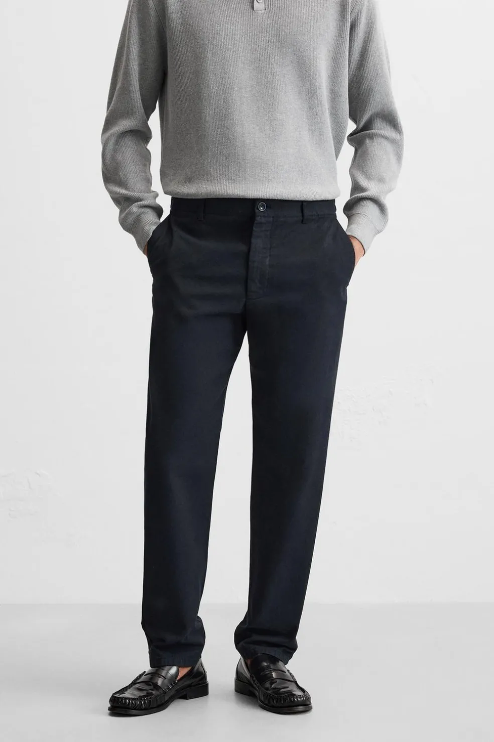 ZARA Calças^CALÇAS CHINO REGULAR FIT Azul-marinho
