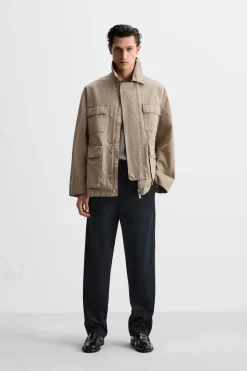 ZARA Calças^CALÇAS CHINOS COM PREGAS Azul-marinho-escuro