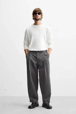 ZARA Calças^CALÇAS CHINOS COM PREGAS Cinzento