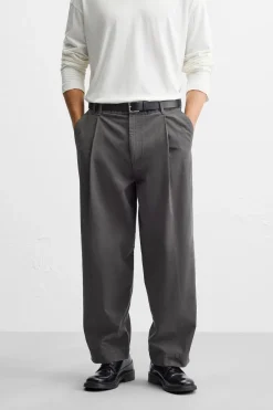 ZARA Calças^CALÇAS CHINOS COM PREGAS Cinzento
