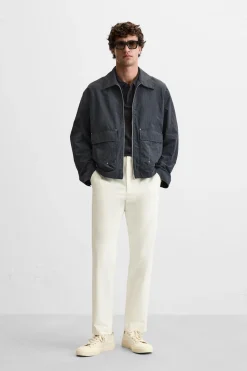 ZARA Calças^CALÇAS CHINOS DIREITAS Branco-marfim