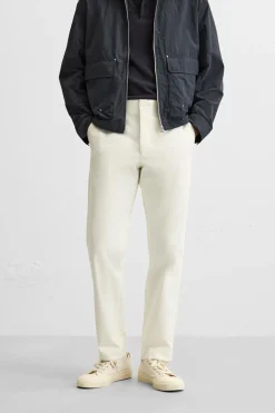 ZARA Calças^CALÇAS CHINOS DIREITAS Branco-marfim