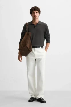 ZARA Calças^CALÇAS CHINOS DIREITAS Baunilha