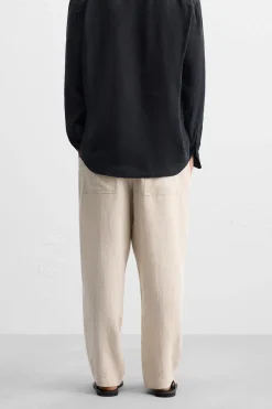 ZARA Calças^CALÇAS CINTURA JOGGER 100% LINHO Bege-claro
