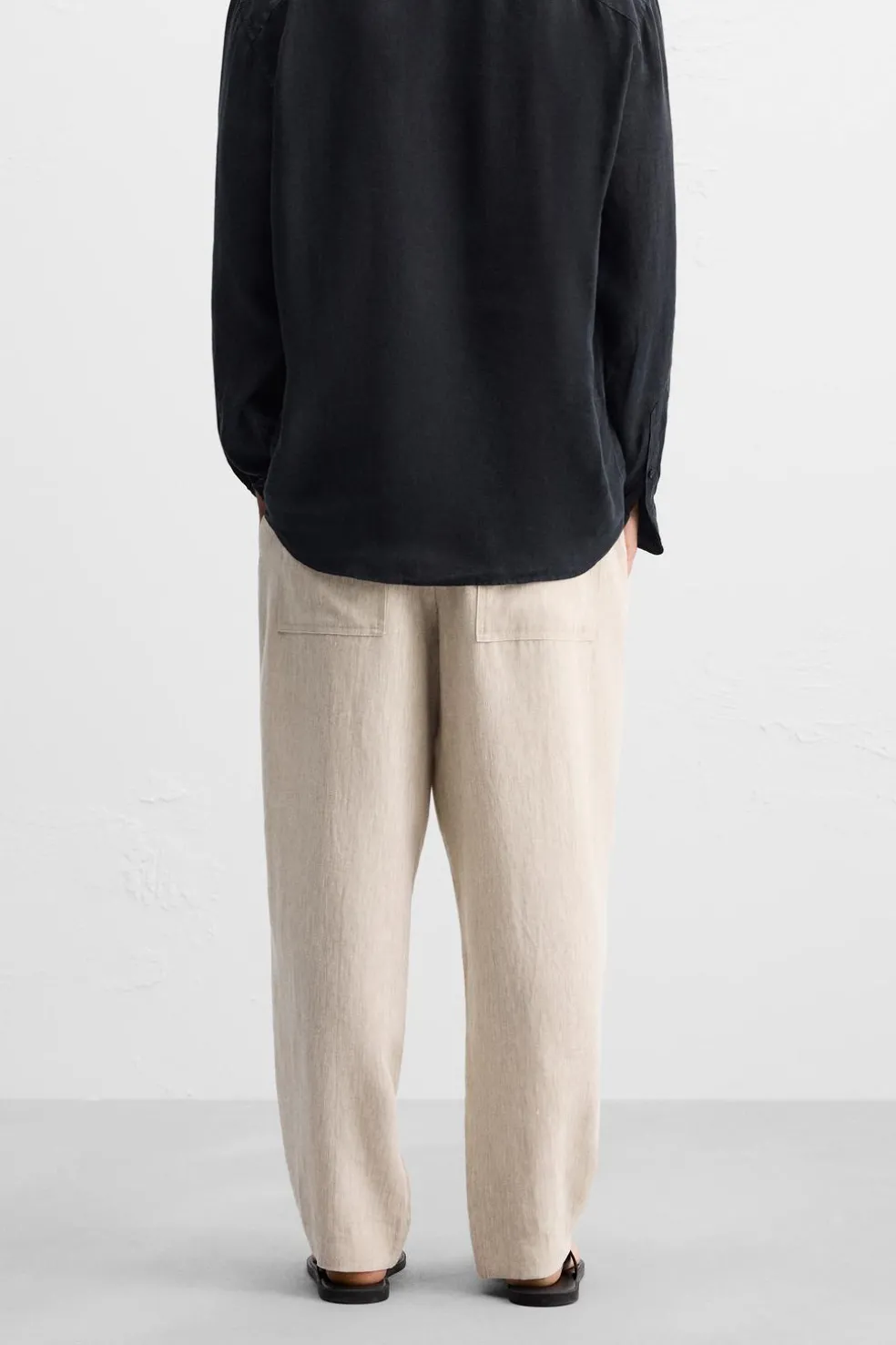 ZARA Calças^CALÇAS CINTURA JOGGER 100% LINHO Bege-claro
