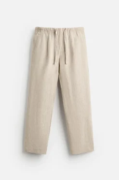 ZARA Calças^CALÇAS CINTURA JOGGER 100% LINHO Bege-claro