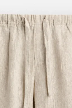 ZARA Calças^CALÇAS CINTURA JOGGER 100% LINHO Bege-claro