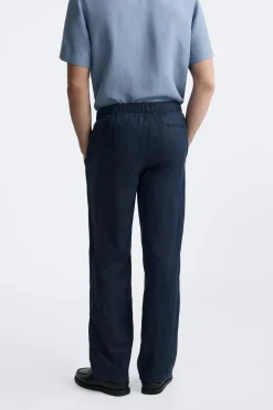 ZARA Calças^CALÇAS CINTURA JOGGER 100% LINHO Azul-marinho
