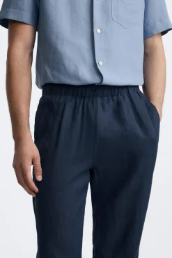 ZARA Calças^CALÇAS CINTURA JOGGER 100% LINHO Azul-marinho