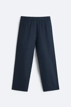 ZARA Calças^CALÇAS CINTURA JOGGER 100% LINHO Azul-marinho