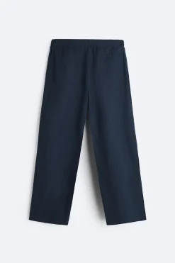 ZARA Calças^CALÇAS CINTURA JOGGER 100% LINHO Azul-marinho
