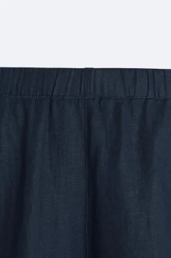 ZARA Calças^CALÇAS CINTURA JOGGER 100% LINHO Azul-marinho