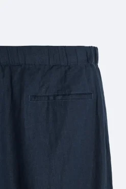 ZARA Calças^CALÇAS CINTURA JOGGER 100% LINHO Azul-marinho