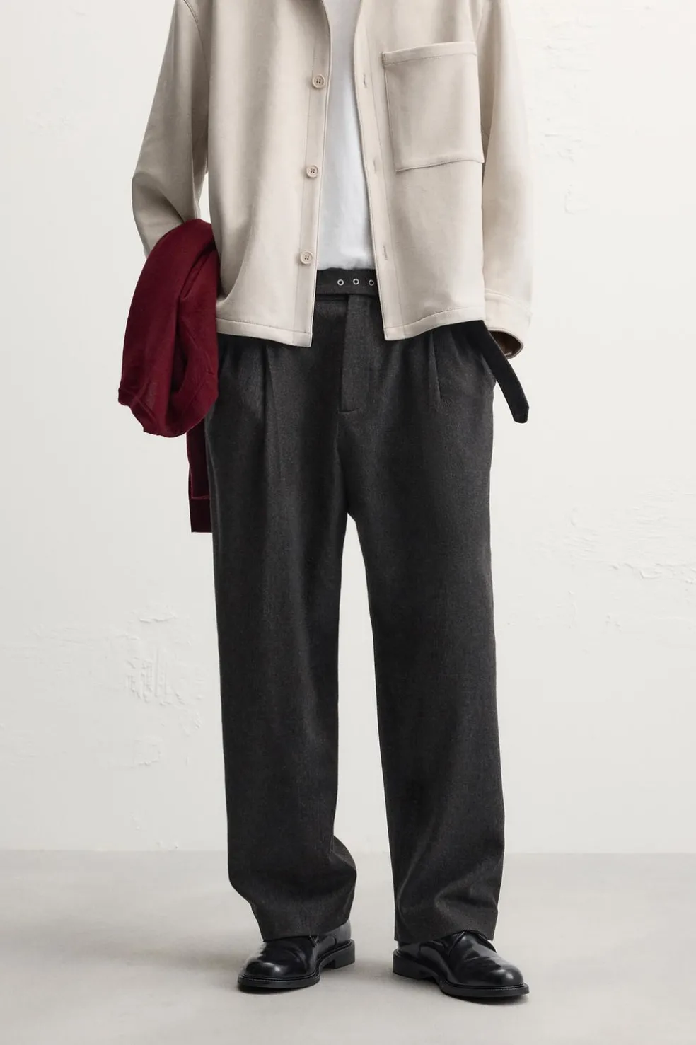 ZARA Vestuário De Inverno|Calças^CALÇAS COM CINTO EM FLANELA Castanho