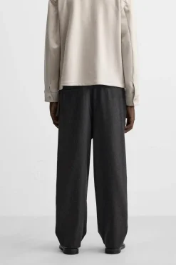 ZARA Vestuário De Inverno|Calças^CALÇAS COM CINTO EM FLANELA Castanho