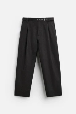 ZARA Vestuário De Inverno|Calças^CALÇAS COM CINTO EM FLANELA Castanho