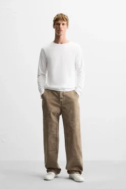 ZARA Calças^CALÇAS COM COSTURAS LAVADAS Castanho