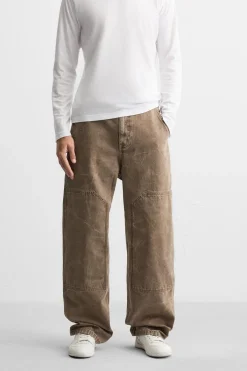 ZARA Calças^CALÇAS COM COSTURAS LAVADAS Castanho