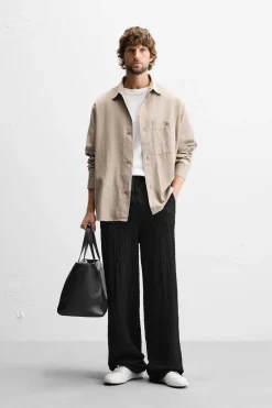 ZARA Calças^CALÇAS COM ESTRUTURA JACQUARD Preto