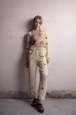 ZARA Calças|Lingerie^CALÇAS COM MISSANGAS Amarelo-médio