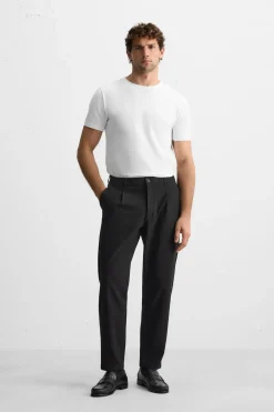 ZARA Calças^CALÇAS COM PREGAS COM VISCOSE Preto