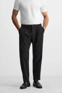 ZARA Calças^CALÇAS COM PREGAS COM VISCOSE Preto