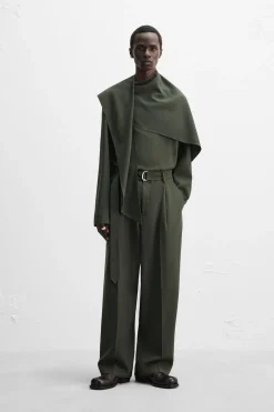 ZARA Calças^CALÇAS COM PREGAS E CINTO X NANUSHKA Verde / Azul