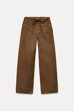 ZARA Winter Layersnew|Calças^CALÇAS DE BOMBAZINA COM CORDÕES Castanho