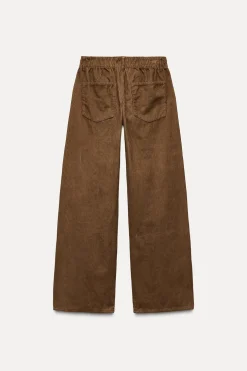 ZARA Winter Layersnew|Calças^CALÇAS DE BOMBAZINA COM CORDÕES Castanho