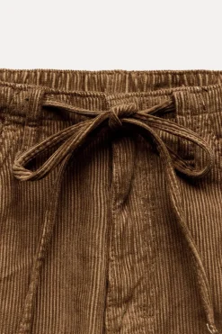 ZARA Winter Layersnew|Calças^CALÇAS DE BOMBAZINA COM CORDÕES Castanho