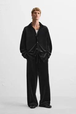 ZARA Vestuário De Inverno|Calças^CALÇAS DE CINTURA JOGGER EM VELUDO Preto