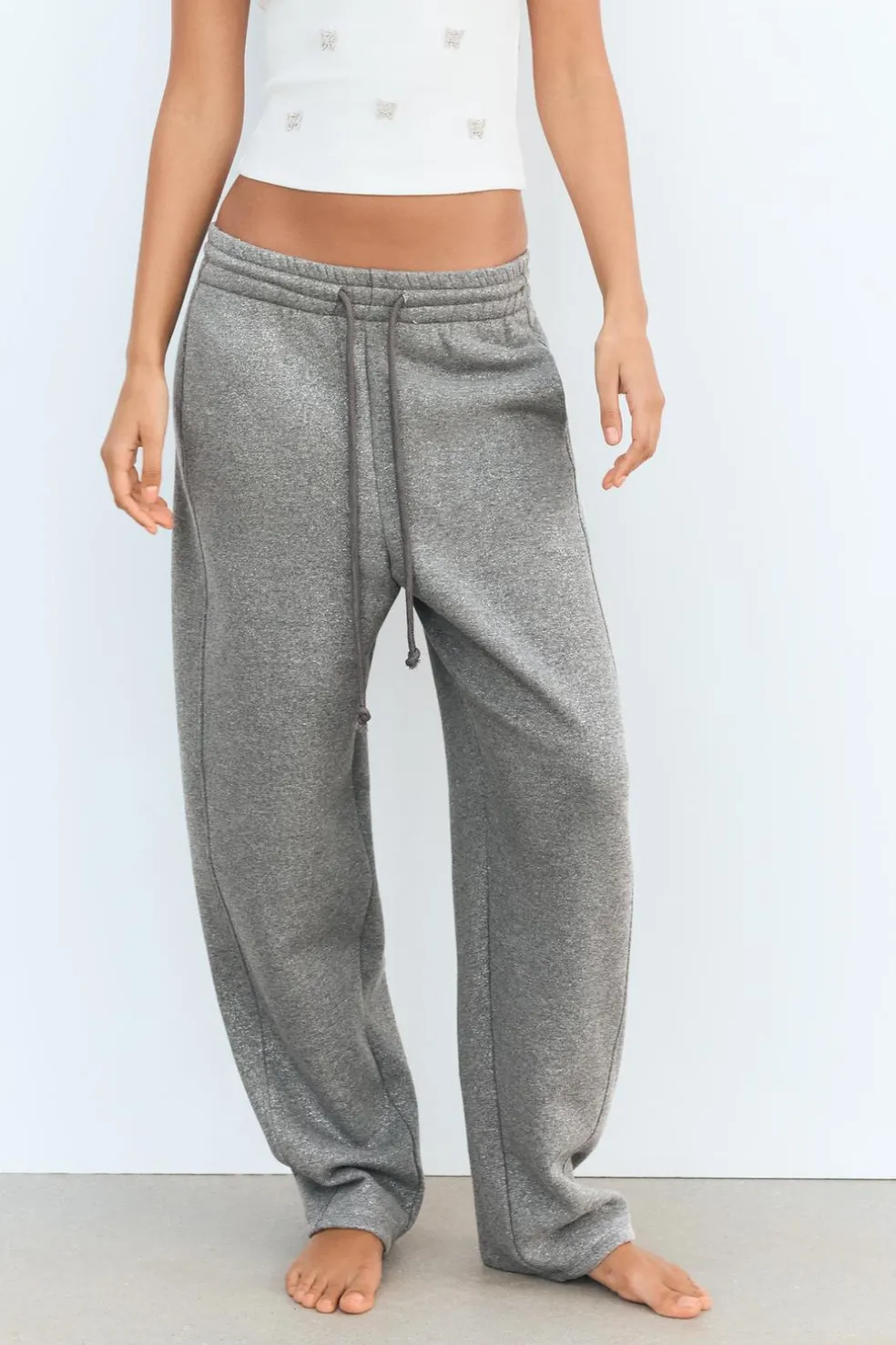 ZARA Calças|Sweatshirts / Joggers^CALÇAS DE FELPA COM BRILHO Cinzento