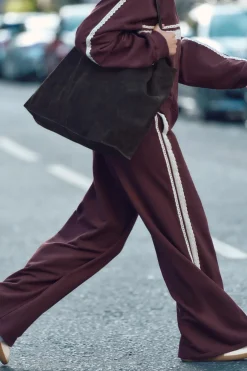ZARA Winter Layersnew|Calças^CALÇAS DE FELPA COM FAIXA LATERAL EM RENDA Borgonha