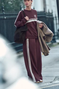 ZARA Winter Layersnew|Calças^CALÇAS DE FELPA COM FAIXA LATERAL EM RENDA Borgonha