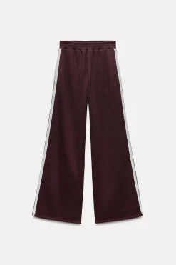 ZARA Winter Layersnew|Calças^CALÇAS DE FELPA COM FAIXA LATERAL EM RENDA Borgonha