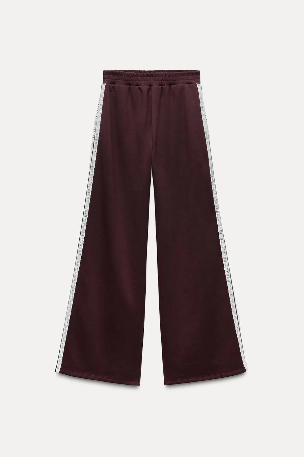 ZARA Winter Layersnew|Calças^CALÇAS DE FELPA COM FAIXA LATERAL EM RENDA Borgonha