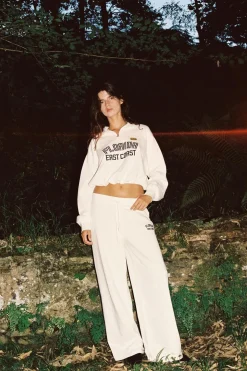 ZARA Calças|Sweatshirts / Joggers^CALÇAS DE FELPA DIREITAS VARSITY Branco-marfim