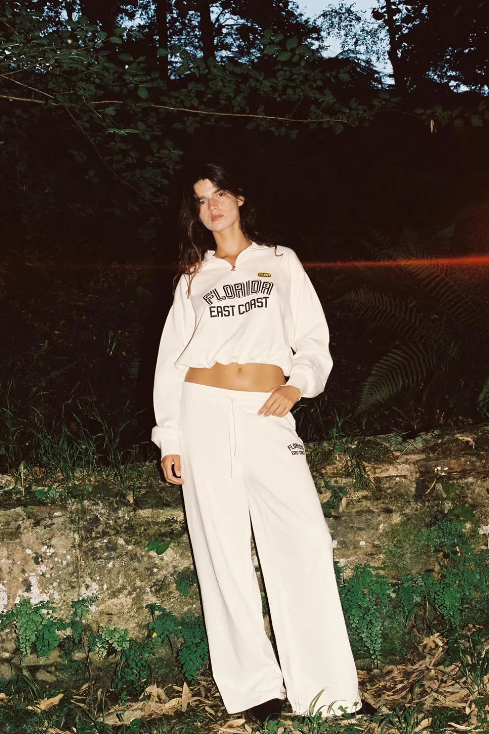 ZARA Calças|Sweatshirts / Joggers^CALÇAS DE FELPA DIREITAS VARSITY Branco-marfim