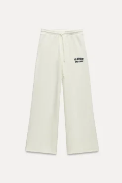 ZARA Calças|Sweatshirts / Joggers^CALÇAS DE FELPA DIREITAS VARSITY Branco-marfim